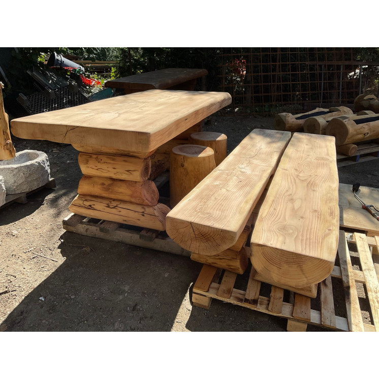 Wood table and benches